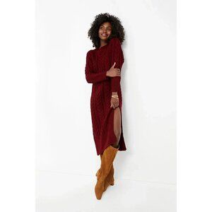 NWT Tuckernuck Hyacinth House Maddox in Maroon Cable Knit Midi Sweater Dress M